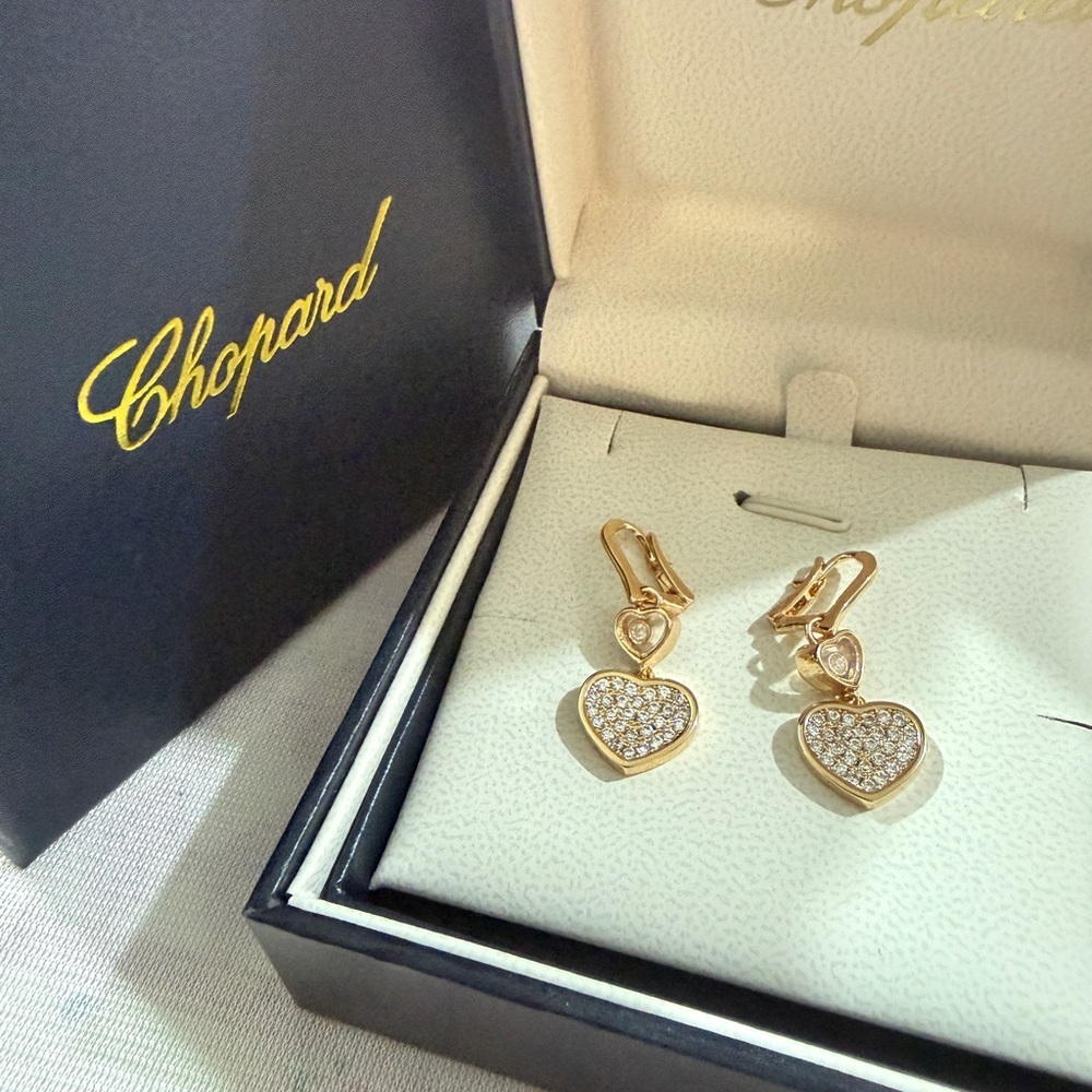 Chopard Rose Gold Heart Drop Earrings with Pavé Diamonds